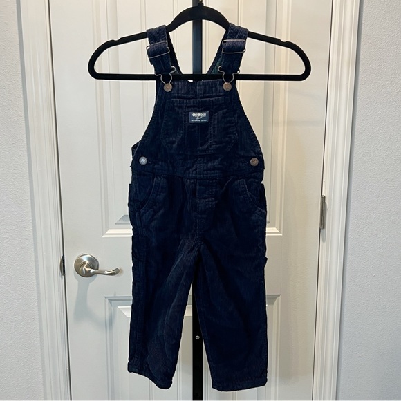 OshKosh B'gosh Corduroy Overalls Blue Green Plaid Lining Size 3T Unisex - Picture 1 of 11